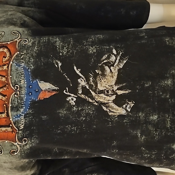 CACTUS Y2k Black Bedazzled Graphic Rodeo Texas Three Quarter Sleeve Top - Picture 5 of 8